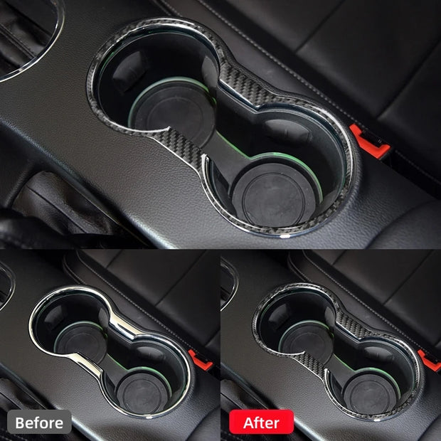 For Ford Mustang GT 2015-2021 Car Accessories Carbon Fiber Interior Car Water Cup Holder Decoration Frame Trim Cover Sticker