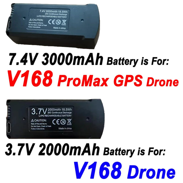V168 Pro Max GPS Drone Battery 7.4V 3000mAh RC Quadcopter Original 3.7V 2000mAh V168 Spare Battery Dron Parts Accessories
