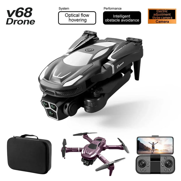 V68 MAX Drone 4K Electric Adjustable Three Camera Aerial Photography Optical flow Bbstacle Avoidance Four Axis Brushless Dron