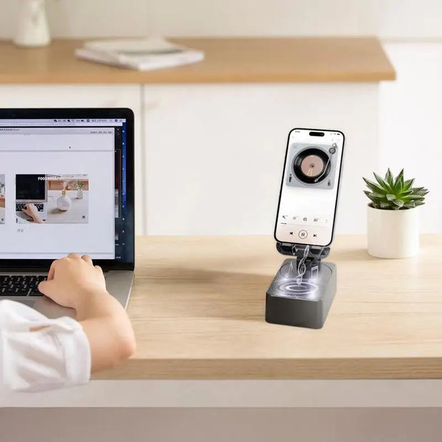 Cell Phone Stand with Wireless Blutooth Speaker Portable Phone Stand with Anti-Slip Base and Speakers, Desktop Cool Tech Gadgets