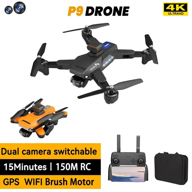 P9 Drone Obstacle Avoidance 4k HD Dual Camera Drones Optical Flow Rc Helicopter Professional Foldable Quadcopter Dron Toy