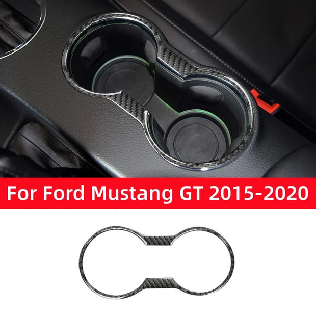 For Ford Mustang GT 2015-2021 Car Accessories Carbon Fiber Interior Car Water Cup Holder Decoration Frame Trim Cover Sticker