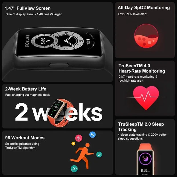 Original Huawei Band 6 Smart band Blood Oxygen 1.47'' Screen Heart Rate Tracker Sleep monitoring Smart Sports bracelet
