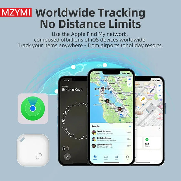 MZYMI F2 Portable GPS Tracking Works With Apple Find My Anti Loss Smart Tracker Device Key Finder Locator Alarm Reminder