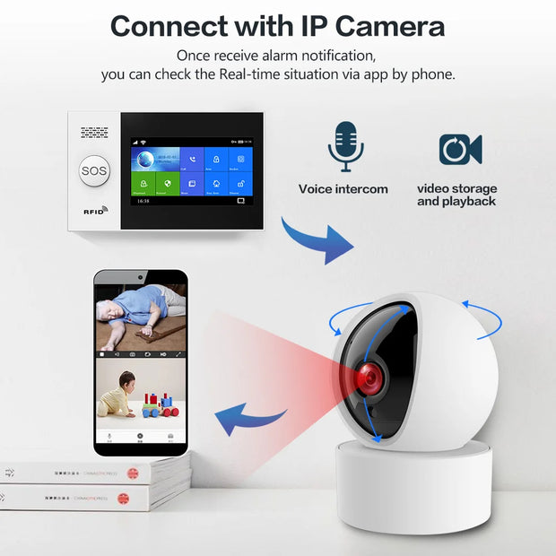 Gautone 4.3 inch Wifi GSM Security Alarm System for Home Wireless Burglar Protection Kit Tuya Smart App Control PG107