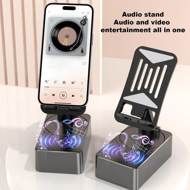 Cell Phone Stand with Wireless Blutooth Speaker Portable Phone Stand with Anti-Slip Base and Speakers, Desktop Cool Tech Gadgets