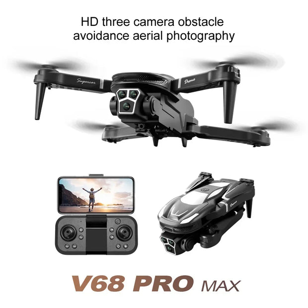 V68 MAX Drone 4K Electric Adjustable Three Camera Aerial Photography Optical flow Bbstacle Avoidance Four Axis Brushless Dron